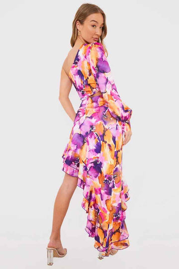 Floral Asymmetric Frill Maxi Dress